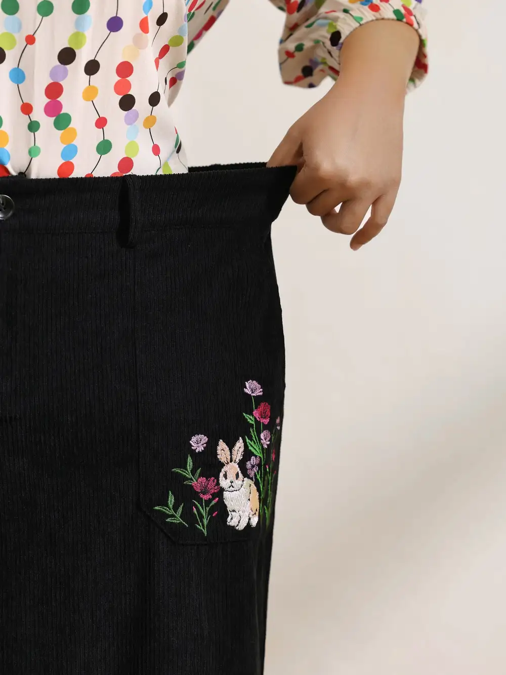 Floral Embroidery Wide-Leg Pants