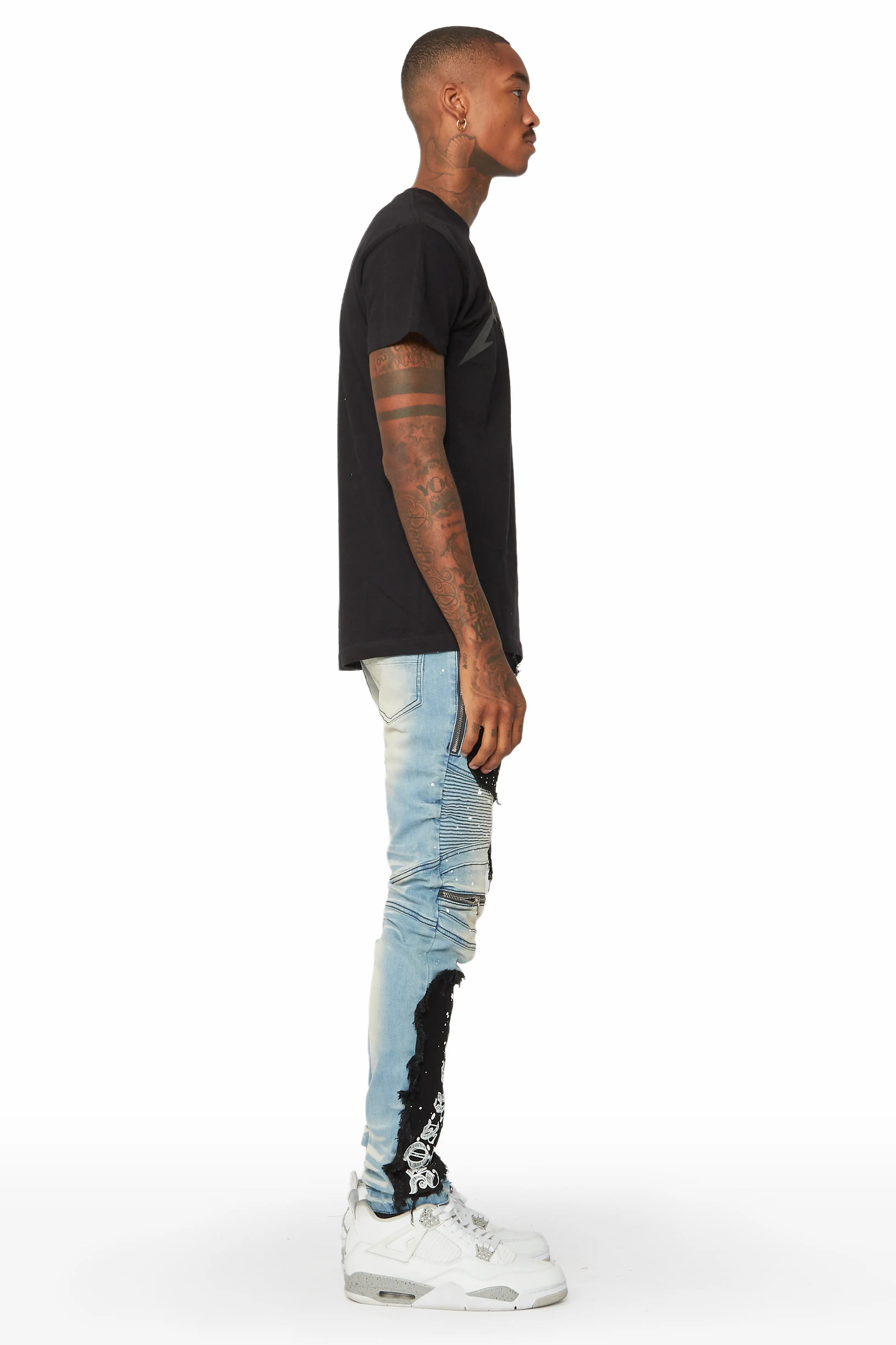 Cosmo Blue Patchwork Biker Jean