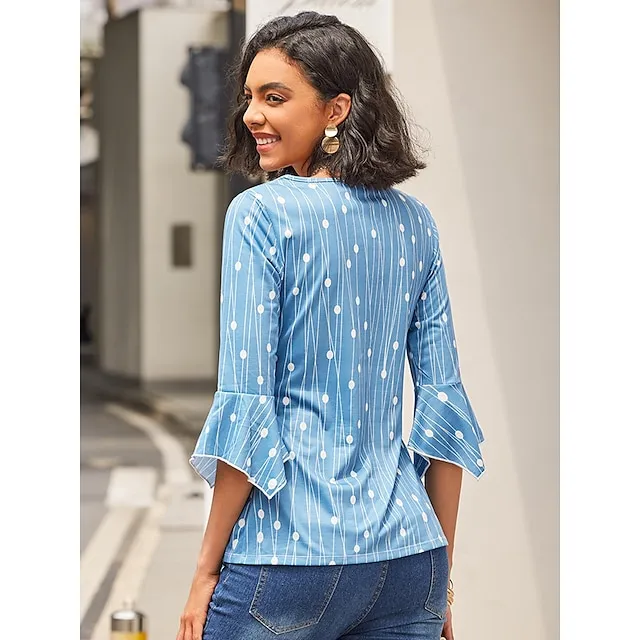 Women's Plus Size Shirt Tunic Henley Shirt Tunic Shirts Polka Dot Striped Print Flowing tunic Casual Daily Elegant Boho Long Sleeve V Neck Red Spring Fall