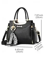 Women's Green Quilted Handbag with Gold Handle, Leopard Print Scarf Accent, and Crossbody Strap for Casual and Office Use