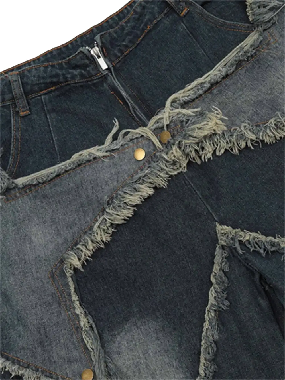 American Pentagram Tassel Patch Denim Shorts - 1681