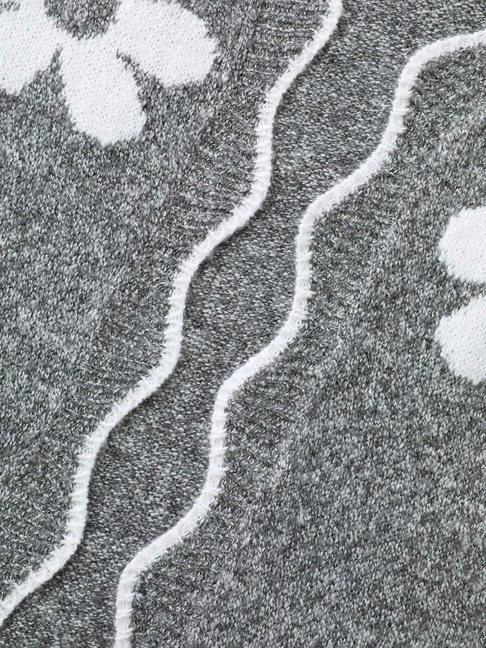 Floral Pattern Open-Front Knitted Cardigan