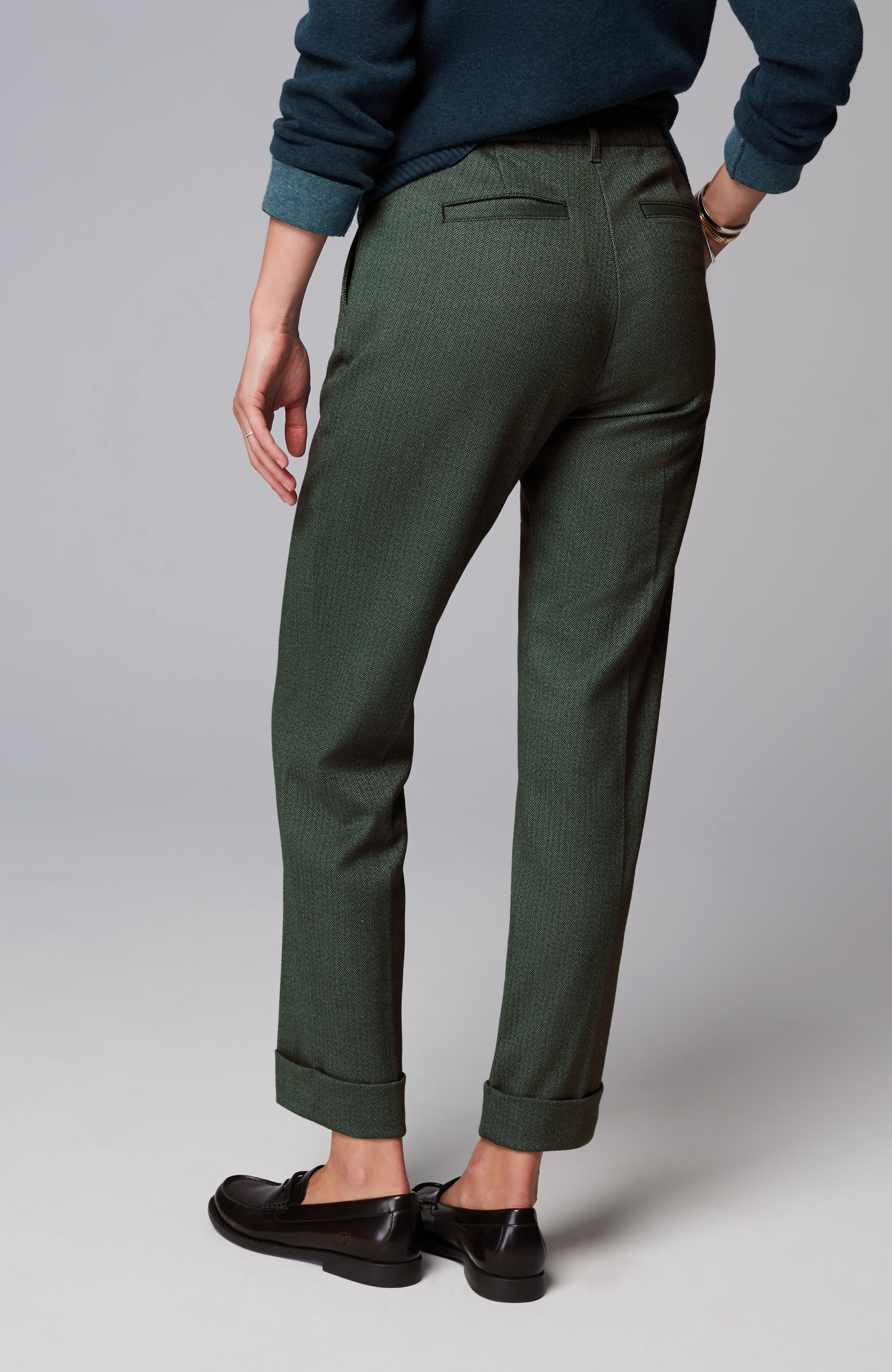 Herringbone Cuffed Pull-On Pants