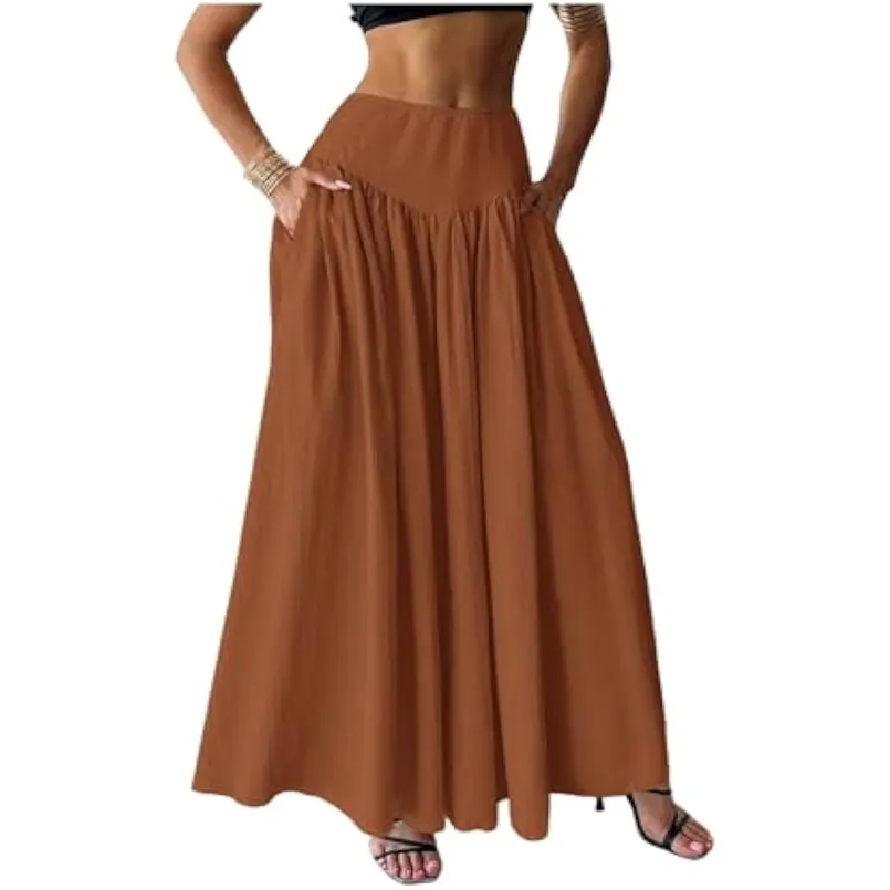 Milumia Women's Pleated Flowy Long Skirts High Waist Maxi Skirt with Pocket