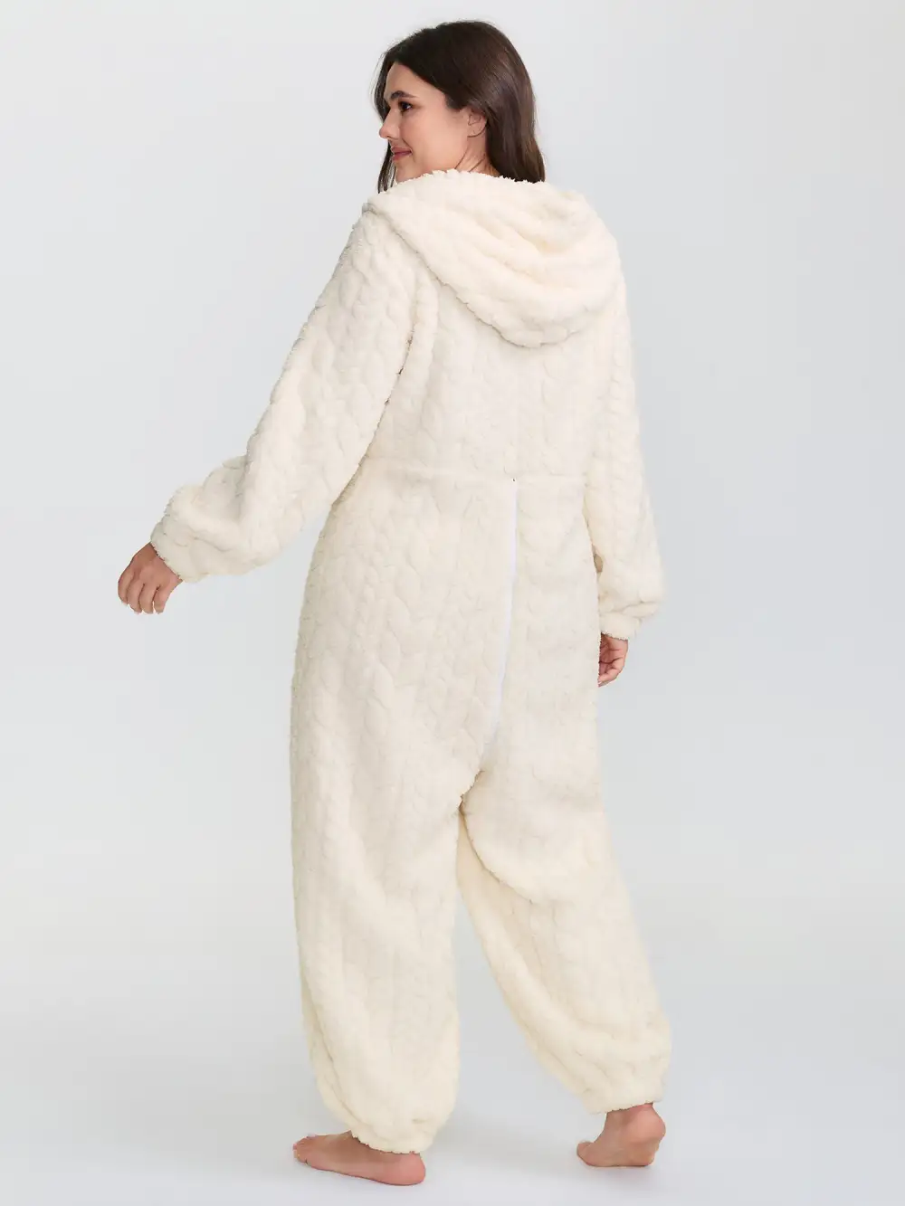 Fleece Zipper Hooded Sleep Jumpsuit