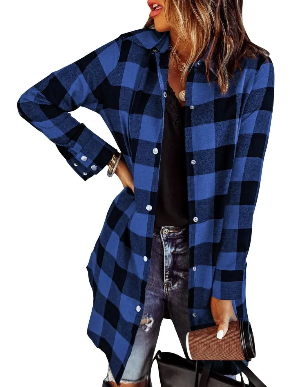 2025 Women's Flannel Long Sleeve Plaid Button Down Shirts