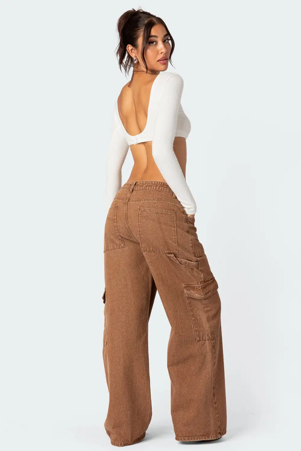 Stone Wash Mid Rise Cargo Pants