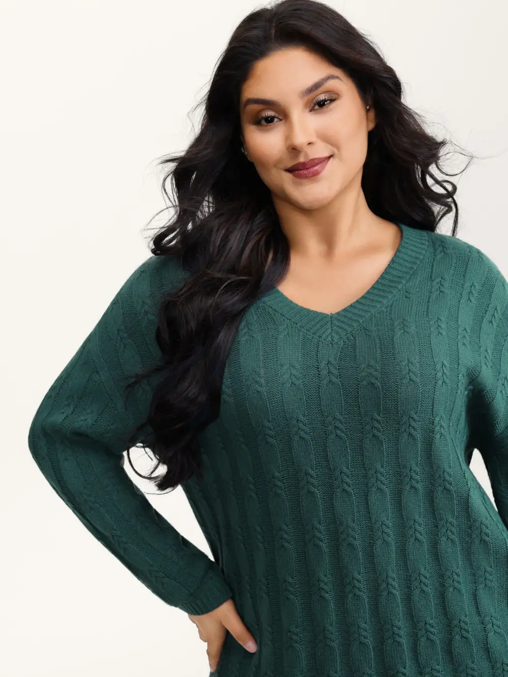 Cable Knit Textured V-Neck Pullover