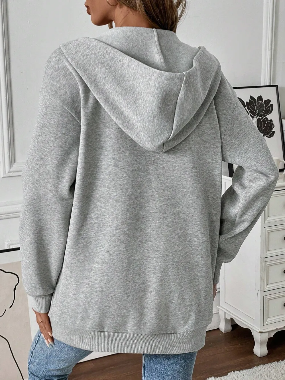 Women's Autumn/Winter Heart Printed Fleece Hooded Drawstring Jacket
