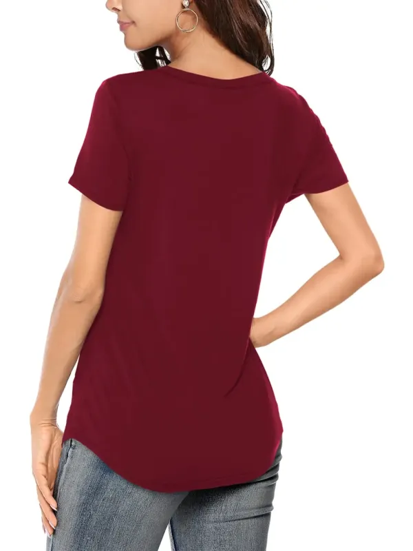 ✨Women's V-neck Short Sleeve Curved Hem Tee Top