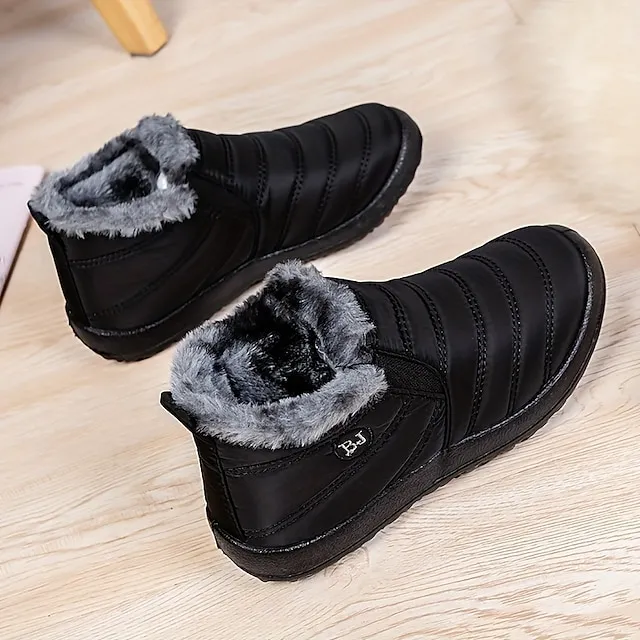 Women's Sneakers Boots Snow Boots Plus Size Winter Boots Daily Fleece Lined Booties Ankle Boots Winter Flat Heel Round Toe Plush Casual Comfort Elastic Fabric Loafer Solid Color Black Red Blue