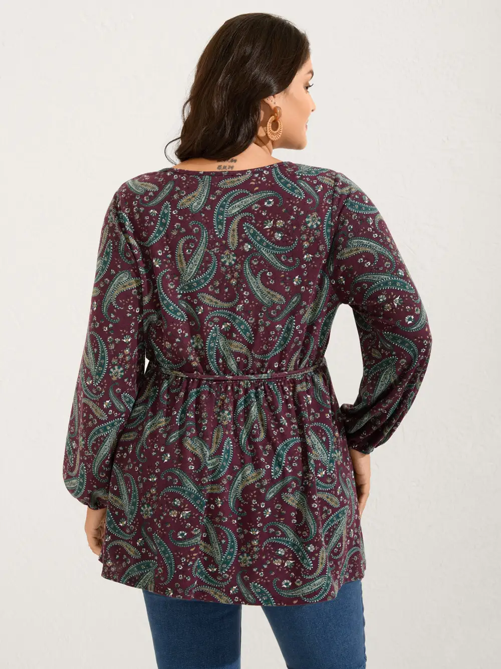 Paisley Print Wrap Style Knit Top