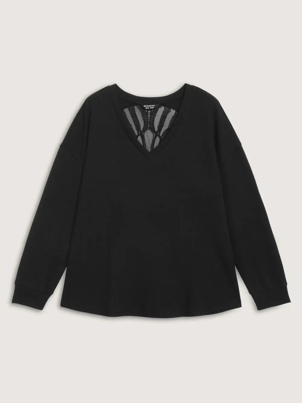 Sheer Lace Back Textured Sweatshirt