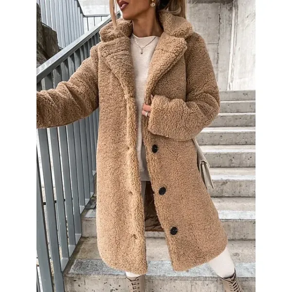 Women's Sherpa Jacket Comfortable Breathable Buttons Elegant Casual Plain Vacation Street Casual Daily Wear Single Breasted Long Hooded Regular Fit Long Sleeve Outerwear Brown Khaki Beige Spring Fall