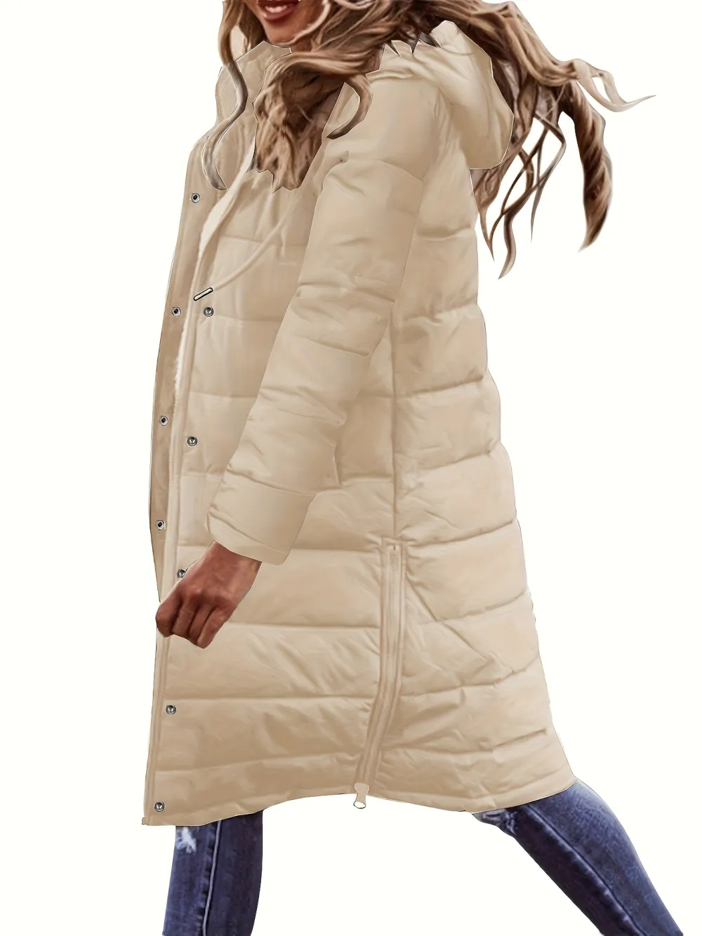Chic & Cozy Women's Hooded Winter Coat - Warm, Durable, Button-Up Casual Outwear in Solid Color