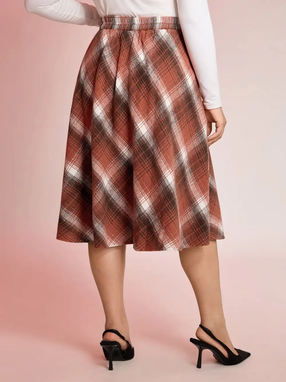 Pumpkin Plaid Print Halloween Midi Skirt
