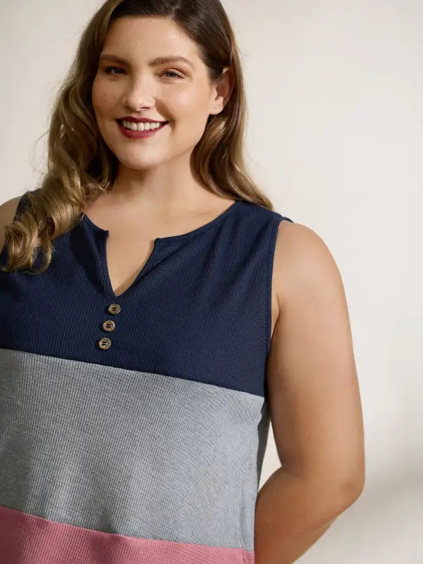 Colorful Stripes Textured Button Tank Top