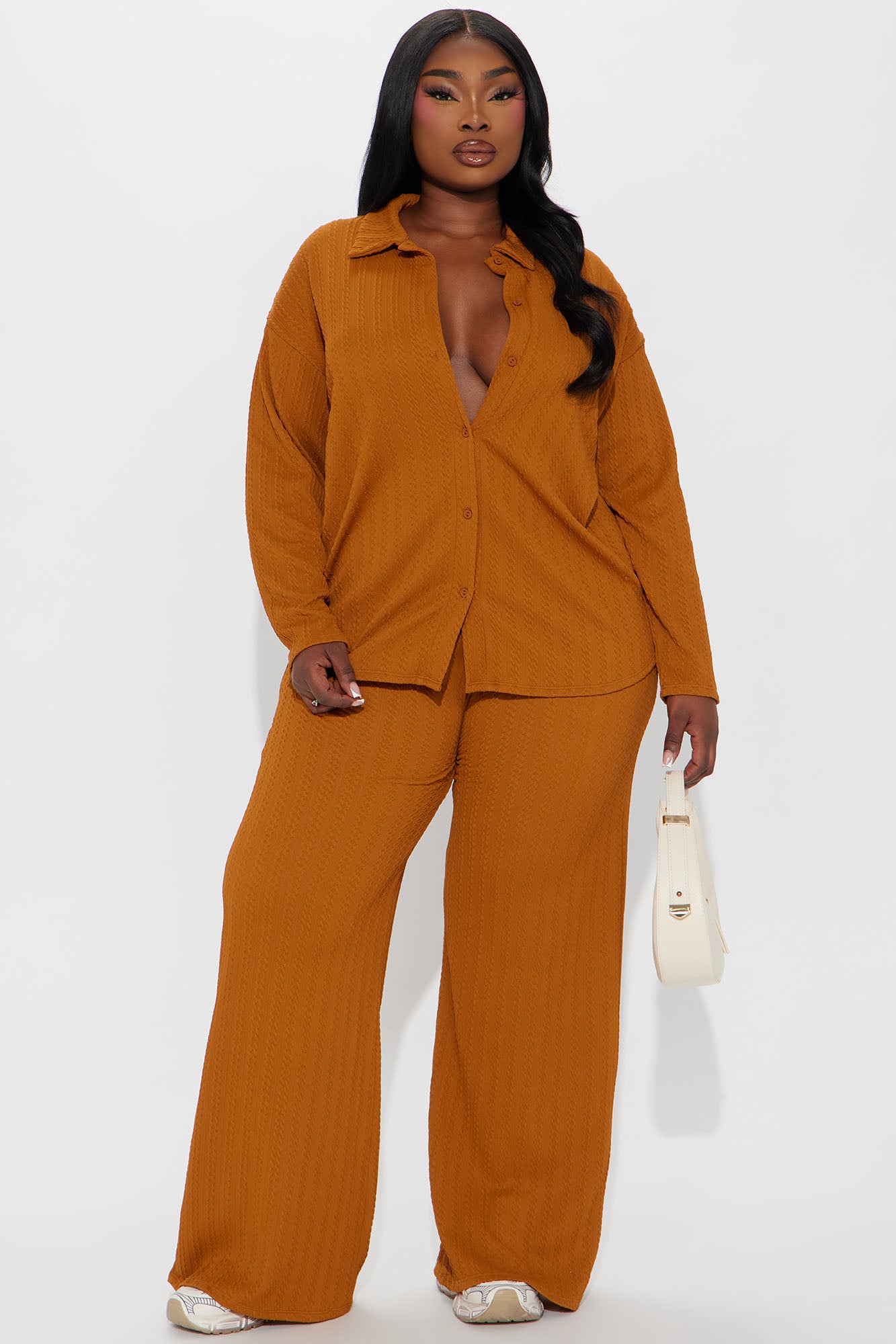 Everlasting Textured Pant Set - Brown