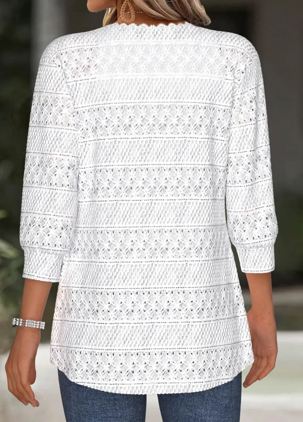 White 3/4 Sleeve Texture Light Cardigan