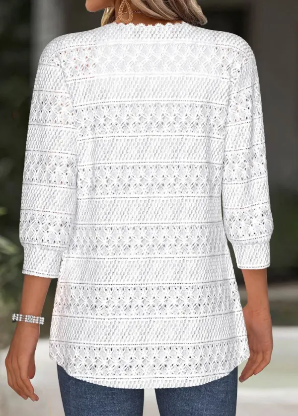 White 3/4 Sleeve Texture Light Cardigan