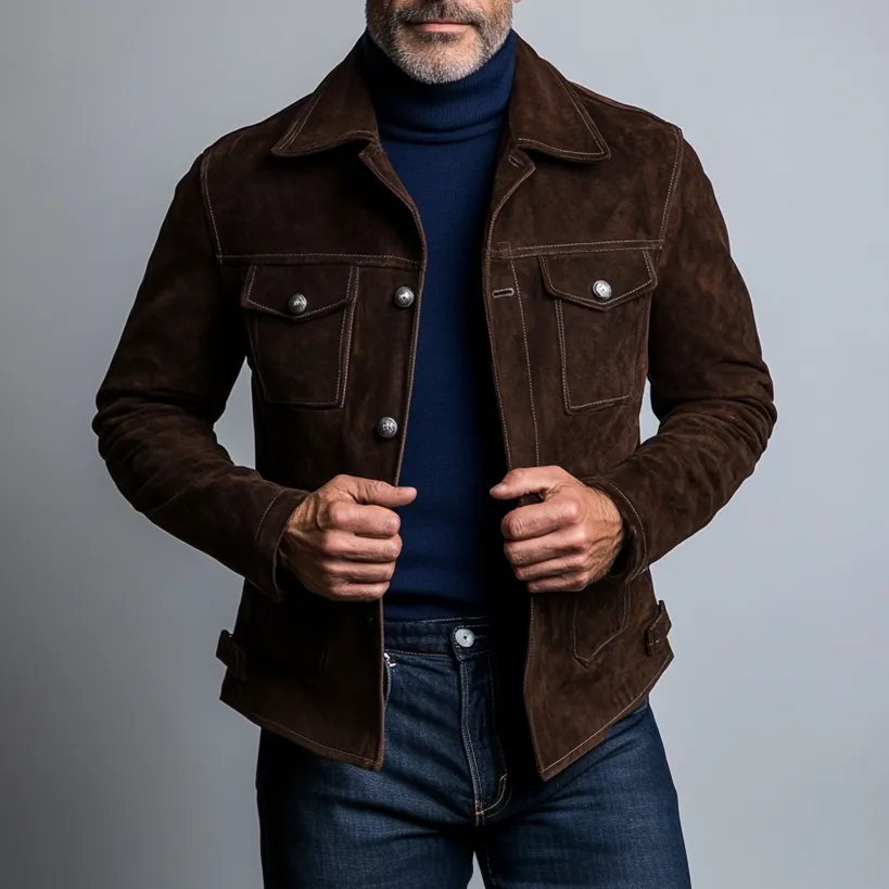 Men's Single Breasted Long Sleeve PU Leather Jacket