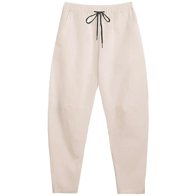 Men's Linen Pants Trousers Summer Pants Bloomers Beach Pants Pocket Drawstring Elastic Waist Plain Lightweight Ankle-Length Daily Yoga Fashion Casual Loose Fit Black White