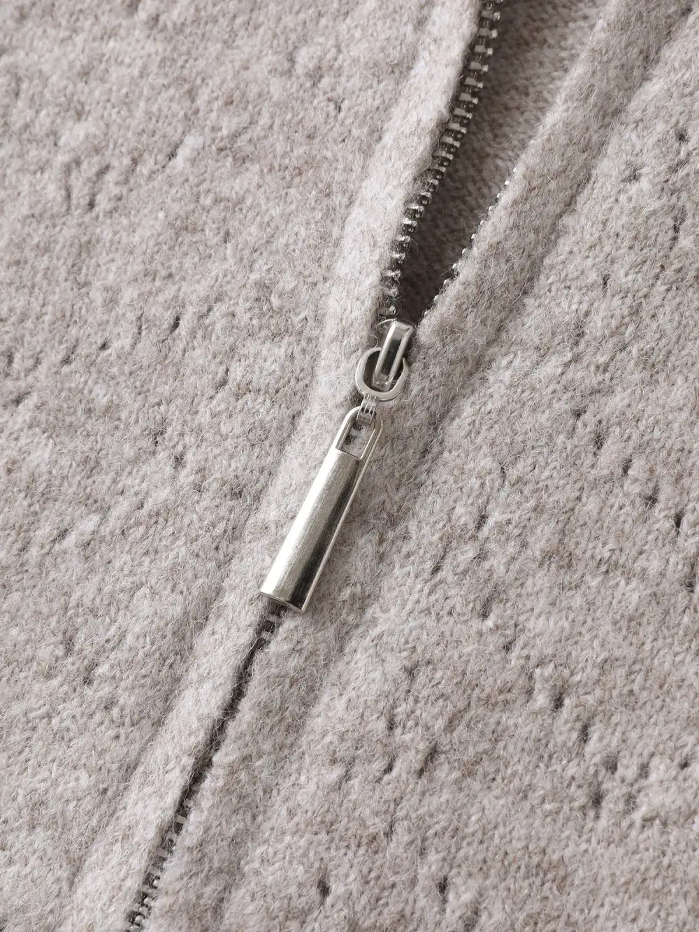 Hooded Zipper-Front Knit Cardigan