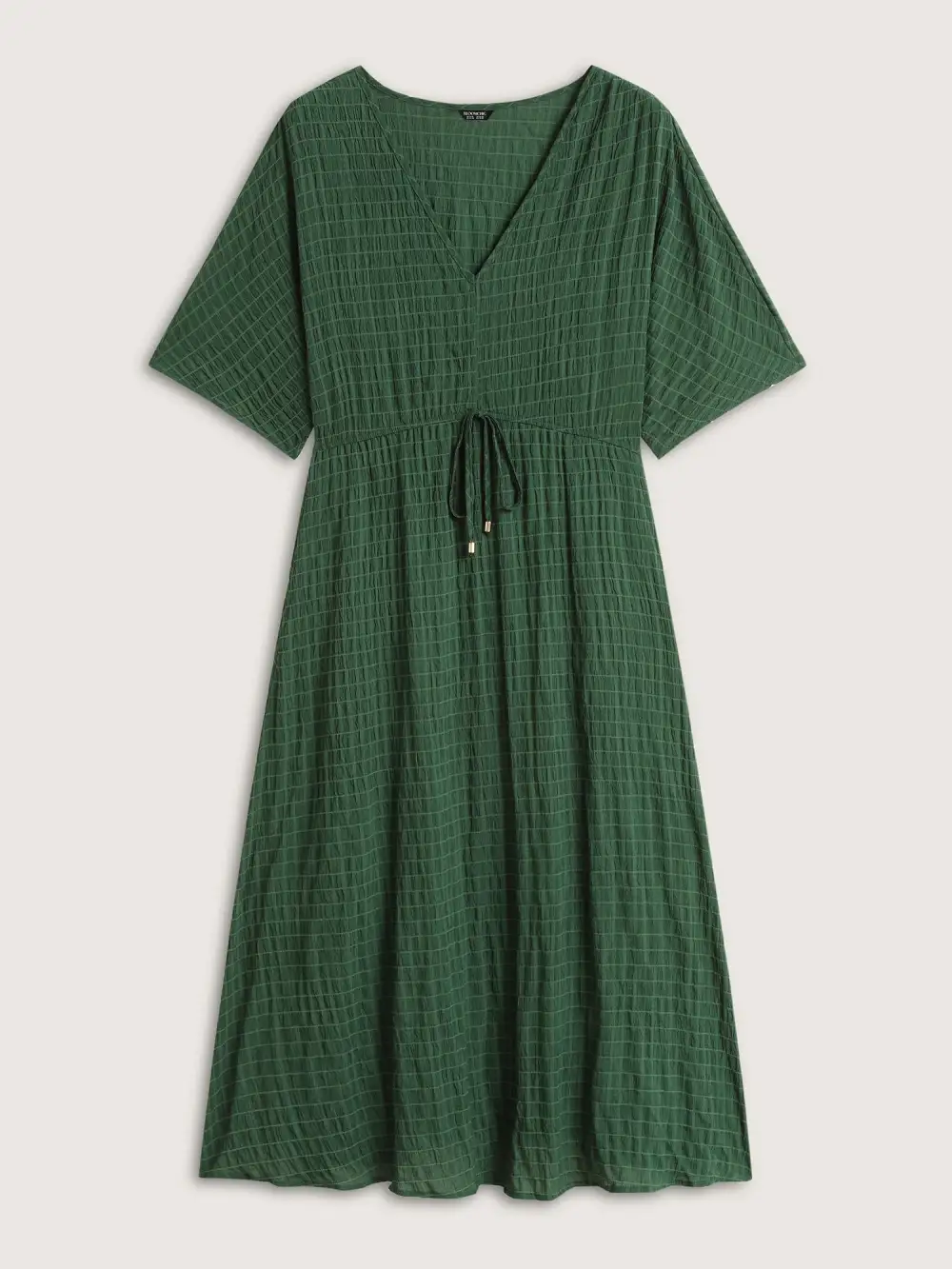 Textured Split Hem Waist-Tie Maxi Dress