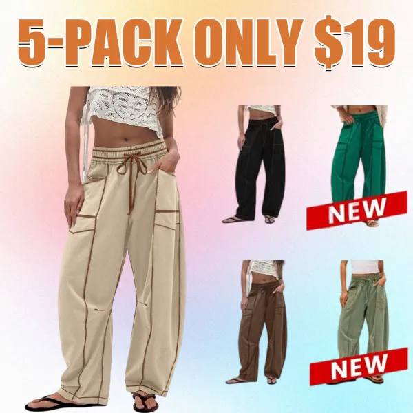 Womens Baggy Barrel Pants Wide Leg Lounge Drawstring Sweatpants with Pockets