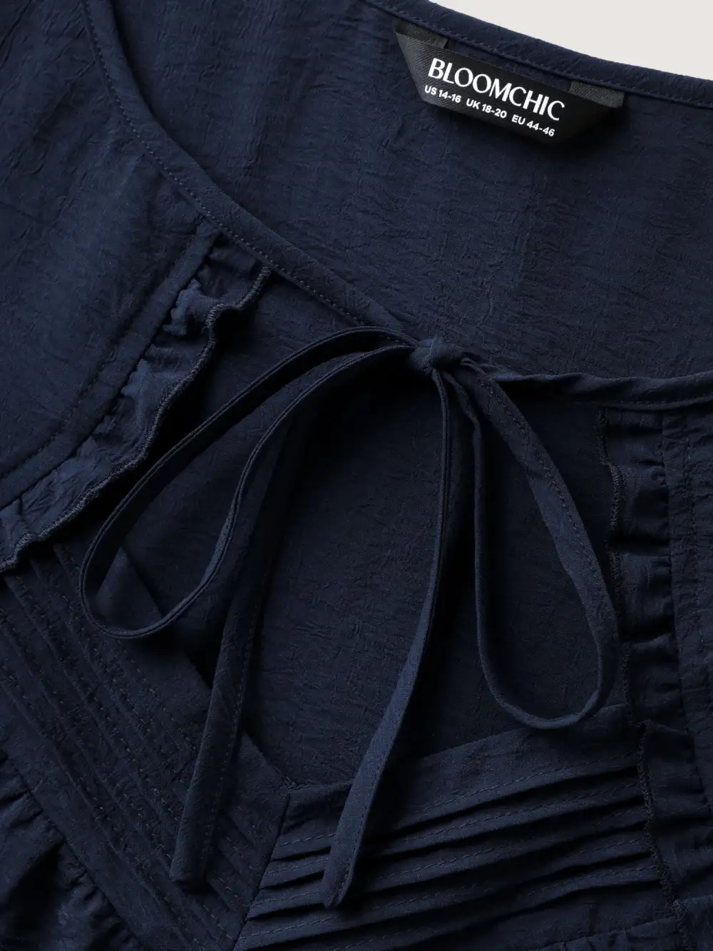 Toothpick Pleated Neck Tie Solid Blouse