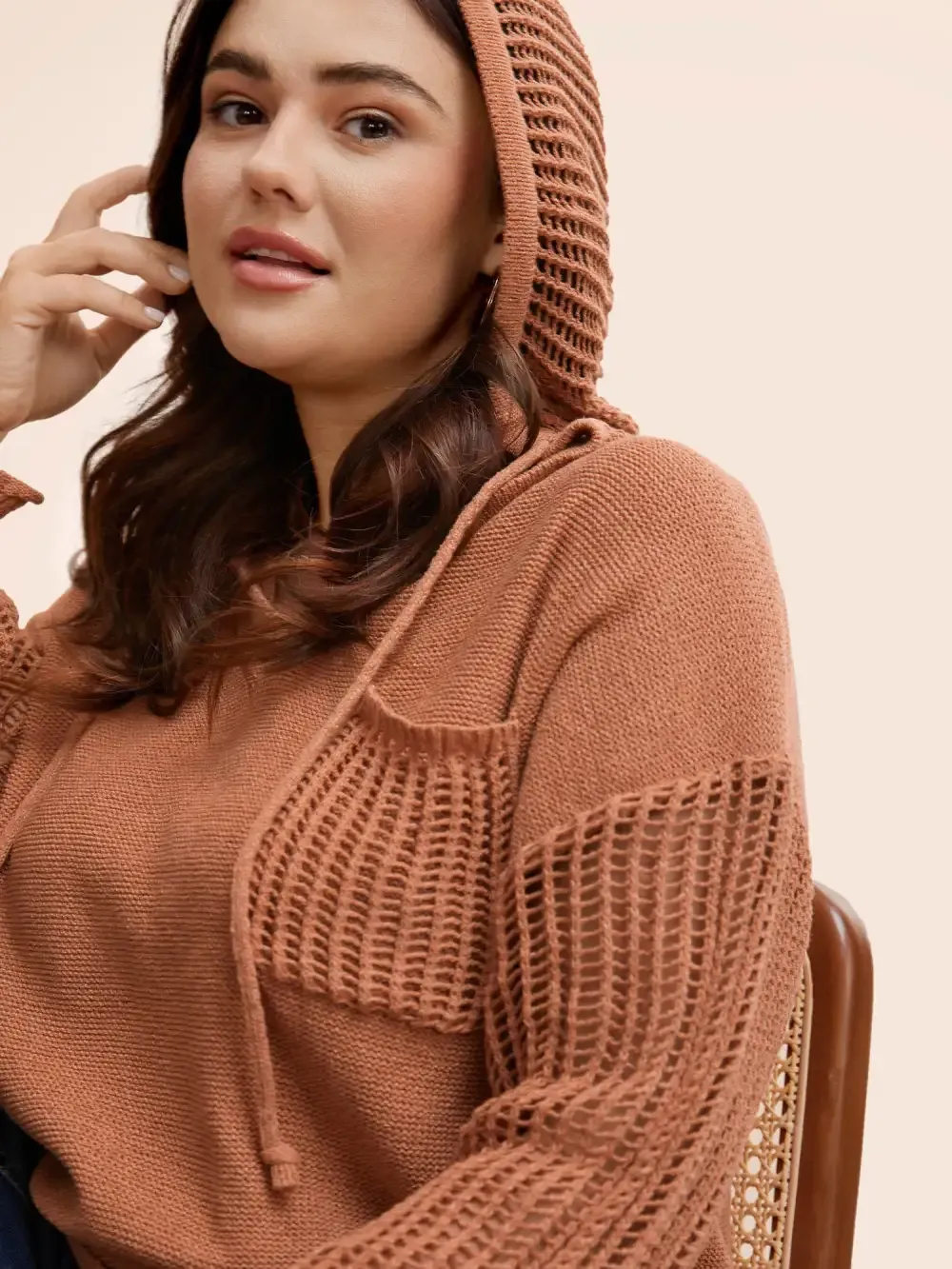 Hooded Drawstring Cut Out Pocket Pullover