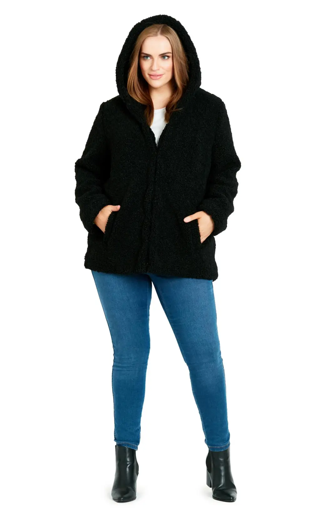 Evans Black Teddy Hooded Jacket