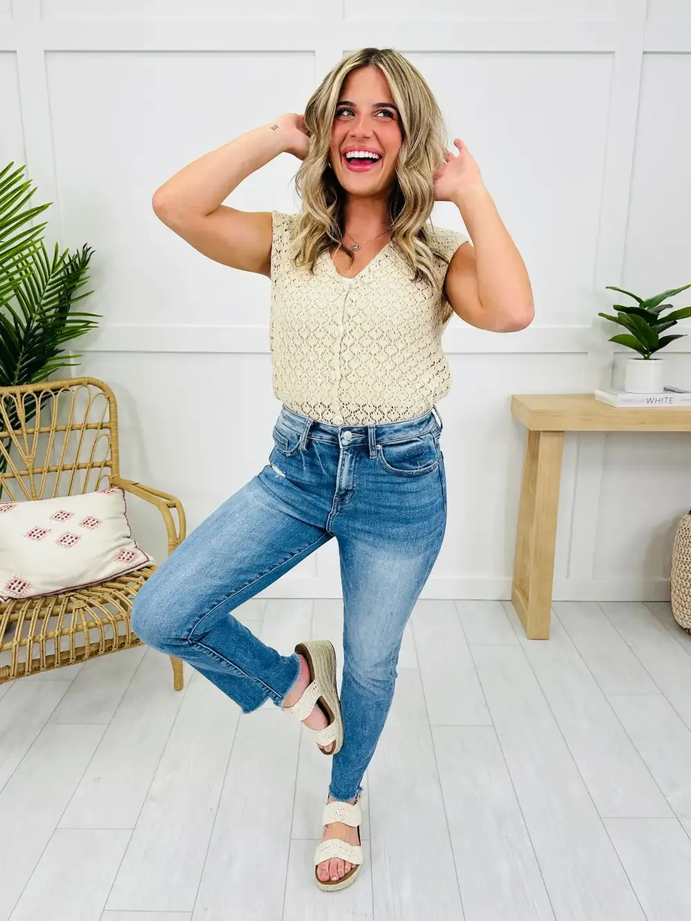 Step It Up Mica Straight Leg Step Hem Jeans