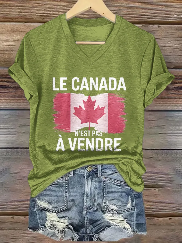 Le Canada N'Est Pas A Vendre Printed V-Neck Short-Sleeved T-Shirt