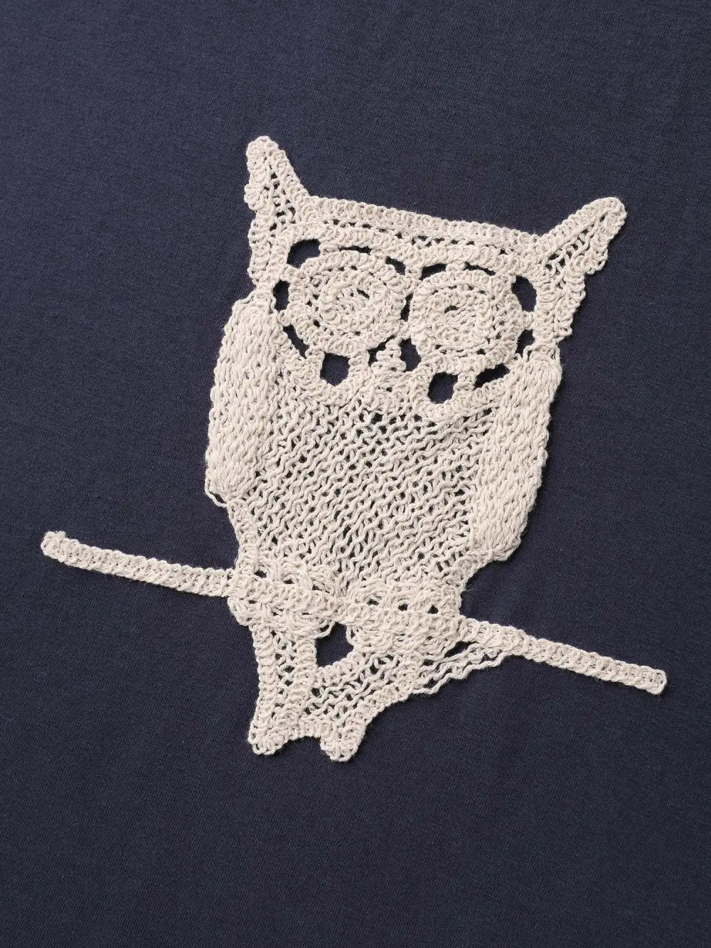 Owl Embroidery Round Neck Contrast T-Shirt