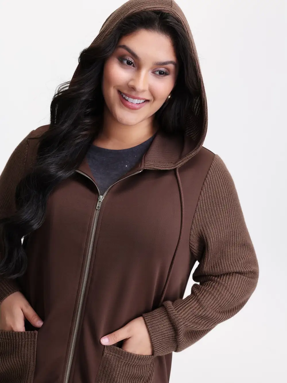 Contrast Spliced Relaxed-Fit Hooded Jacket