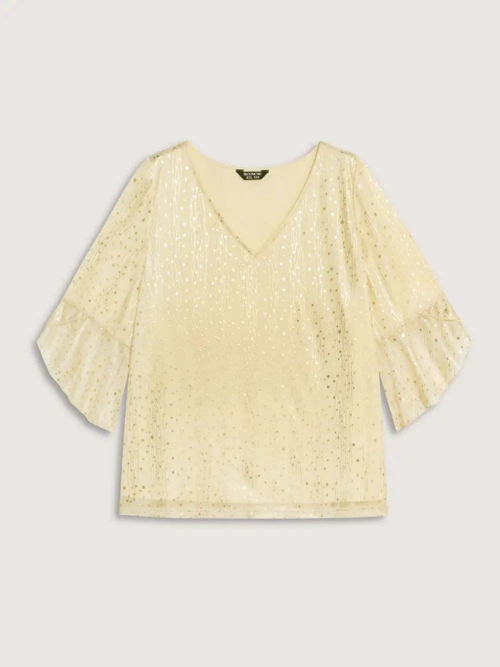Gold Stamp Asymmetrical Sleeve Lined Top