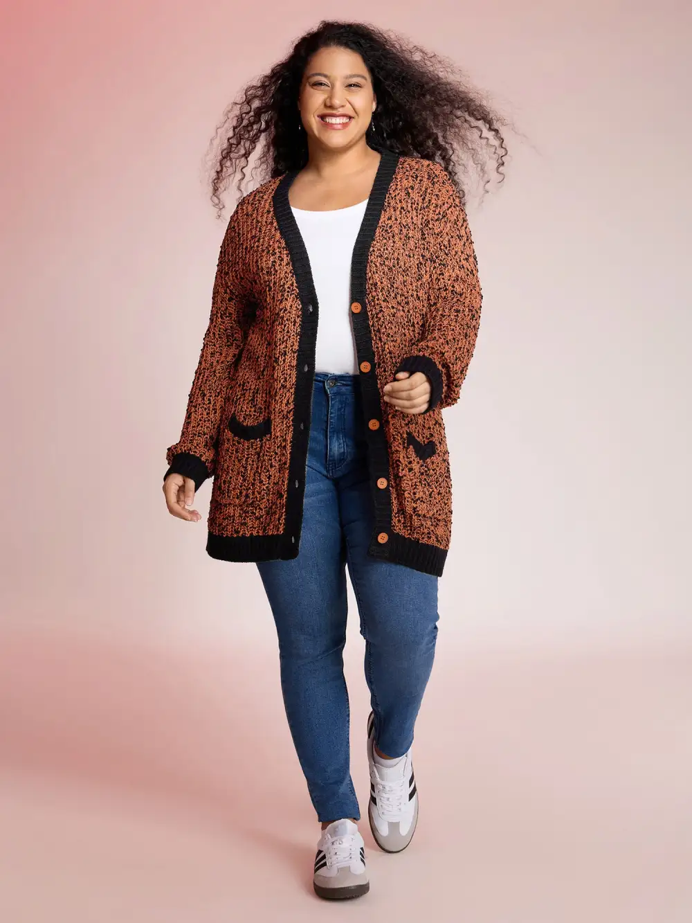 Textured Color Contrast Edges Pockets Cardigan