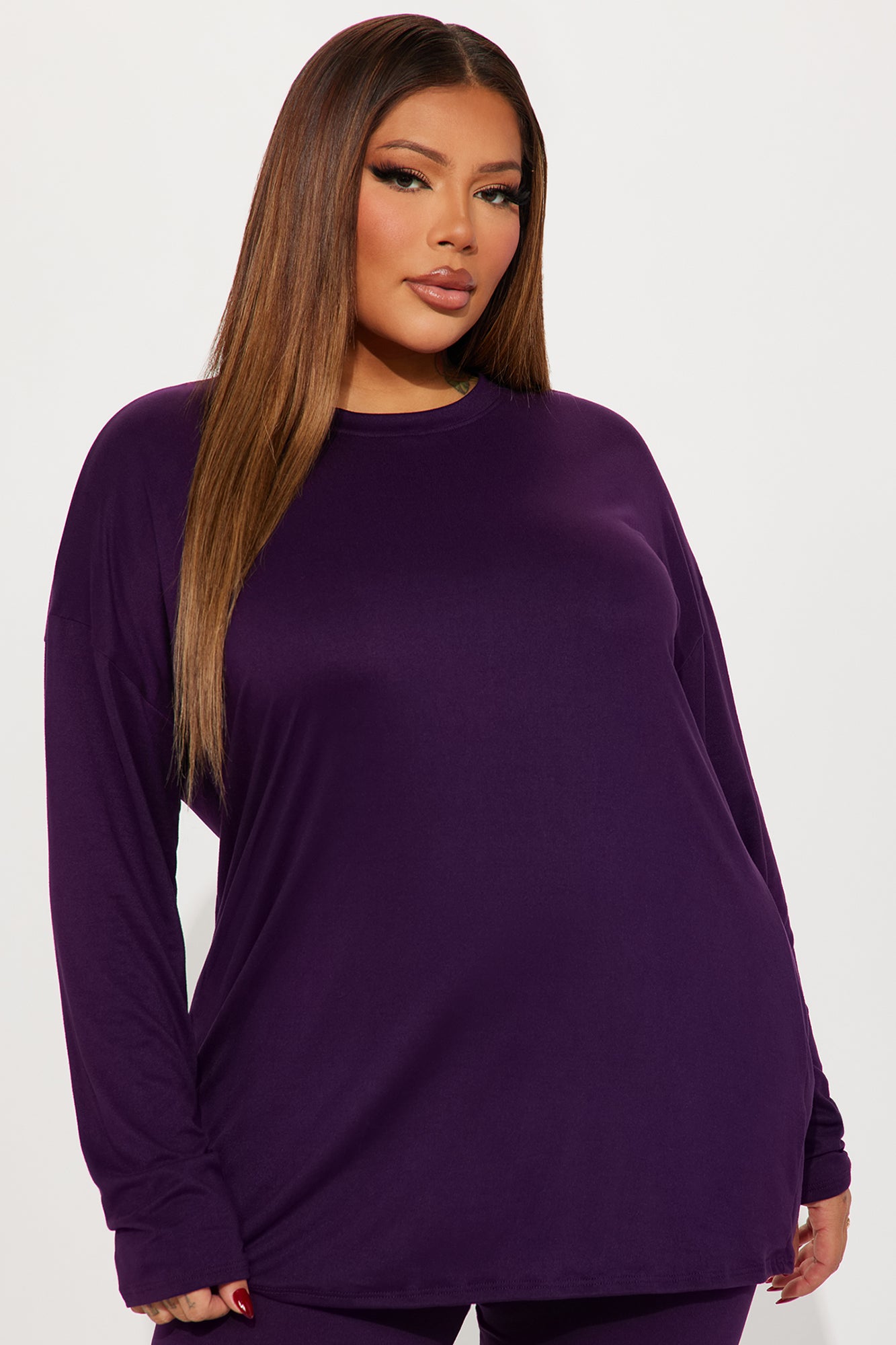 Weekend Vibes Long Sleeve Set - Eggplant