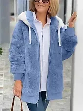 Women's Fleece Jacket Casual Jacket Hoodie Jacket Comfortable Breathable Zipper Pocket Casual Solid Color Vacation Street Casual Daily Wear Zipper Regular Hooded Regular Fit Long Sleeve Outerwear