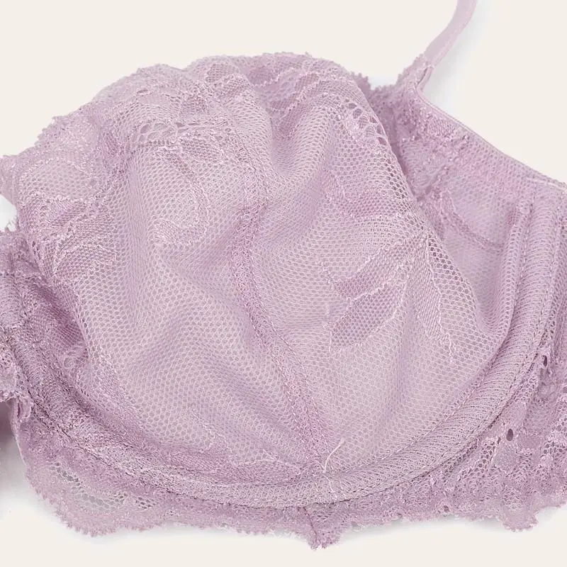 Light Purple Eyelash Lace Demi Bra Sexy Sheer Lace Balconette Bra Daily Wear