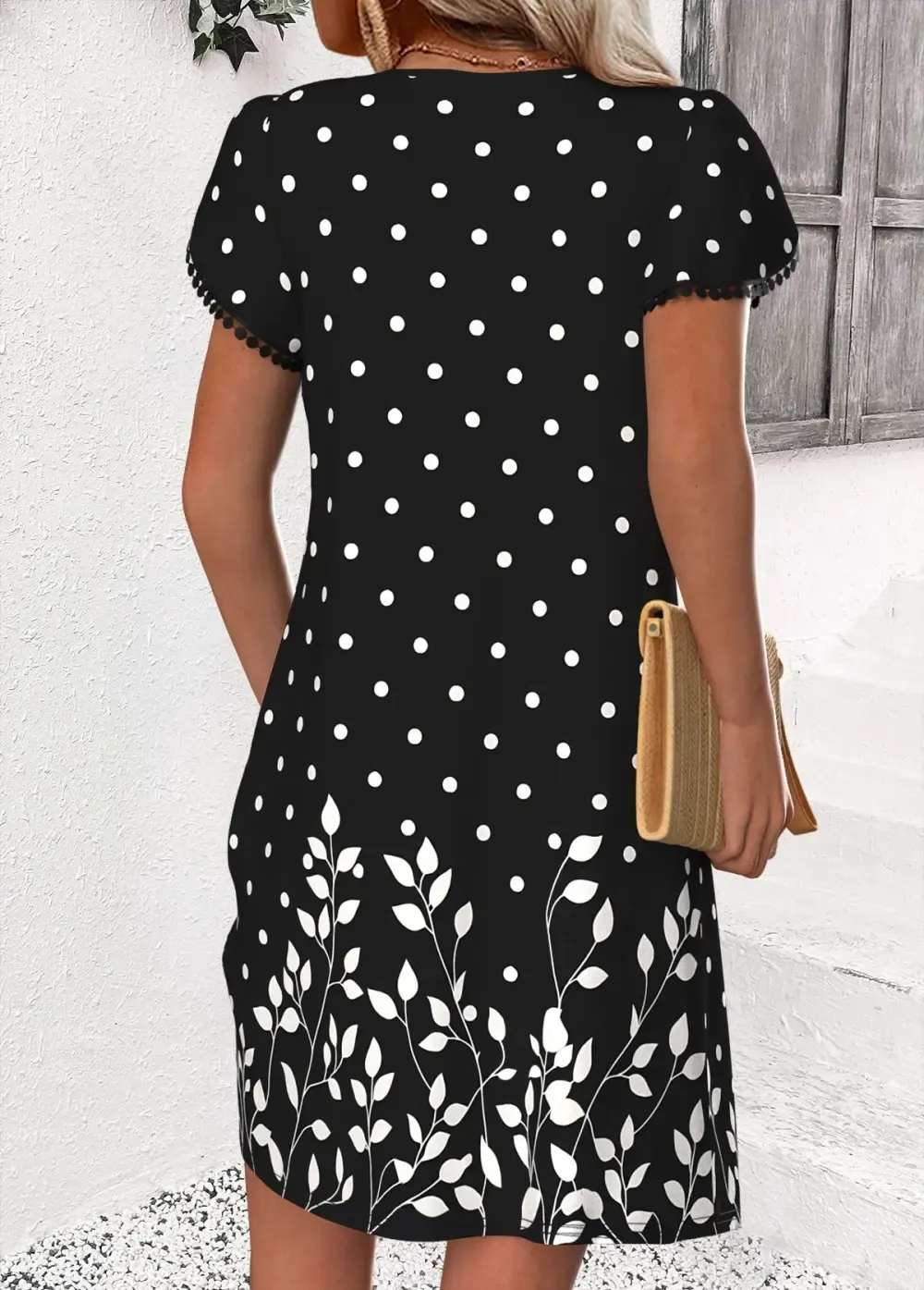 Black Polka Dot Short V Neck Dress
