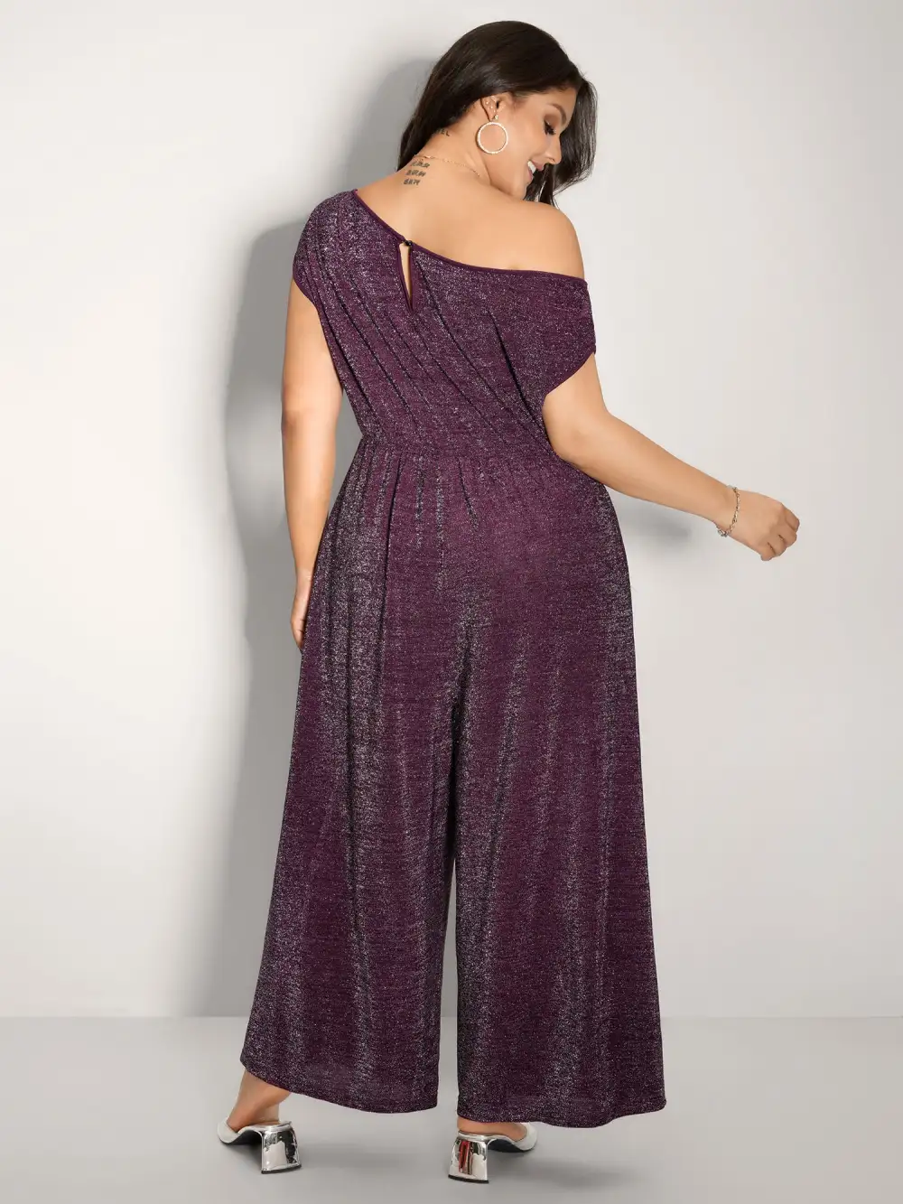 Shiny Silk Off-Shoulder Jumpsuit