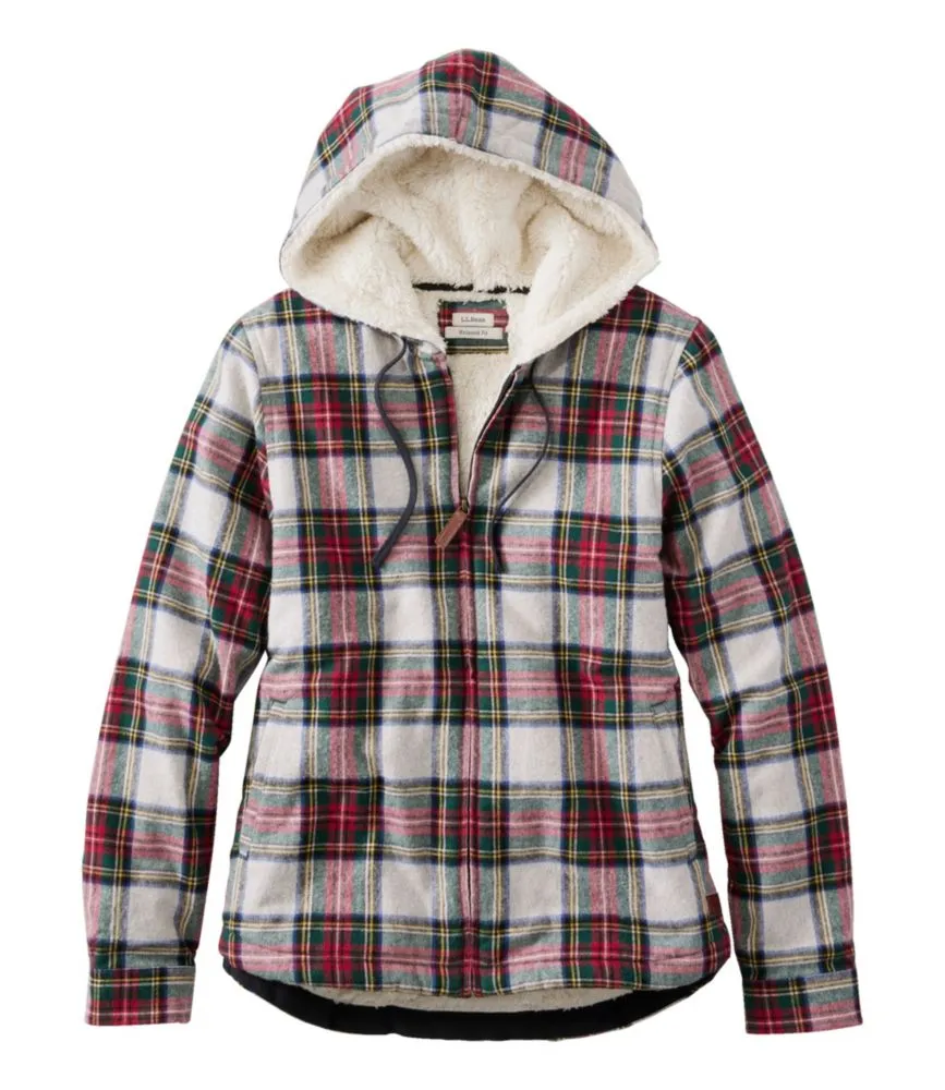 Women's Scotch Plaid Flannel Shirt, Sherpa-Lined Zip Hoodie