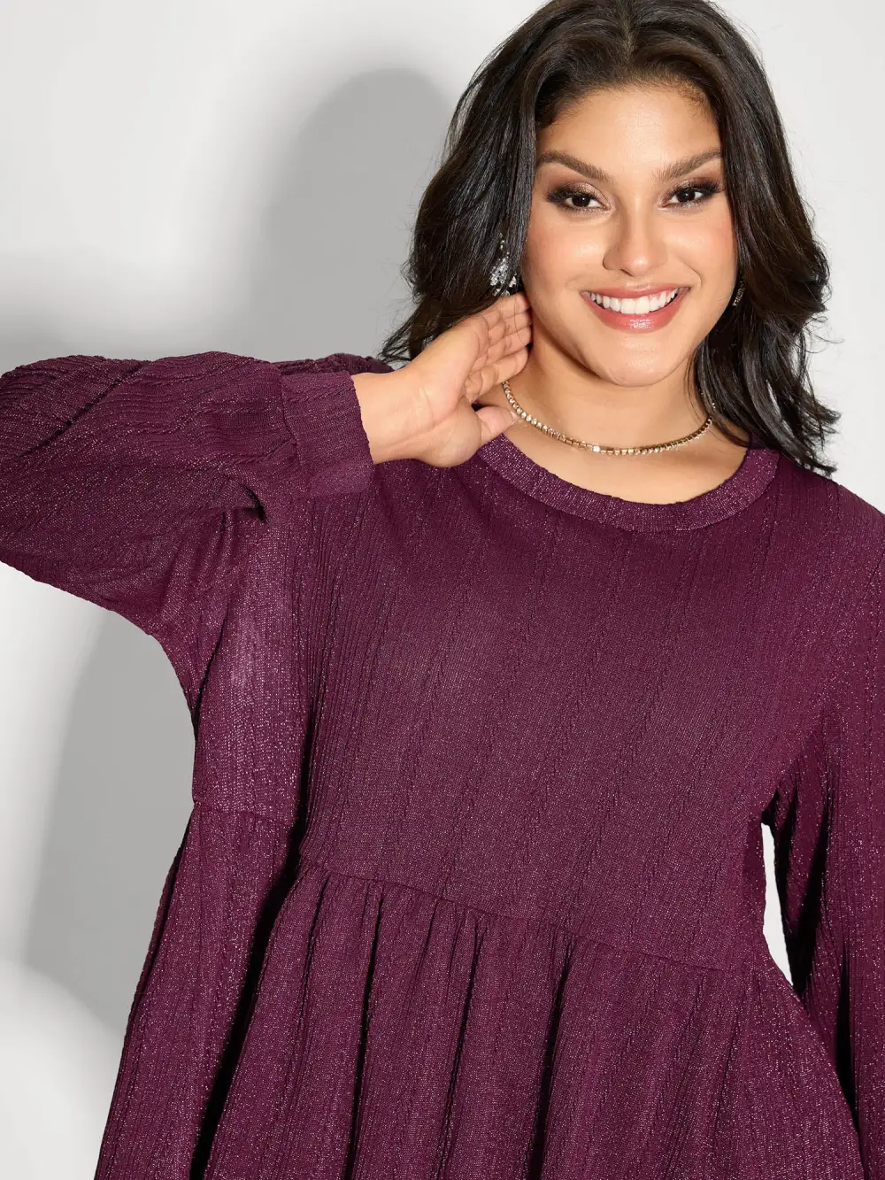 Textured Stretchy Flared Knit Top