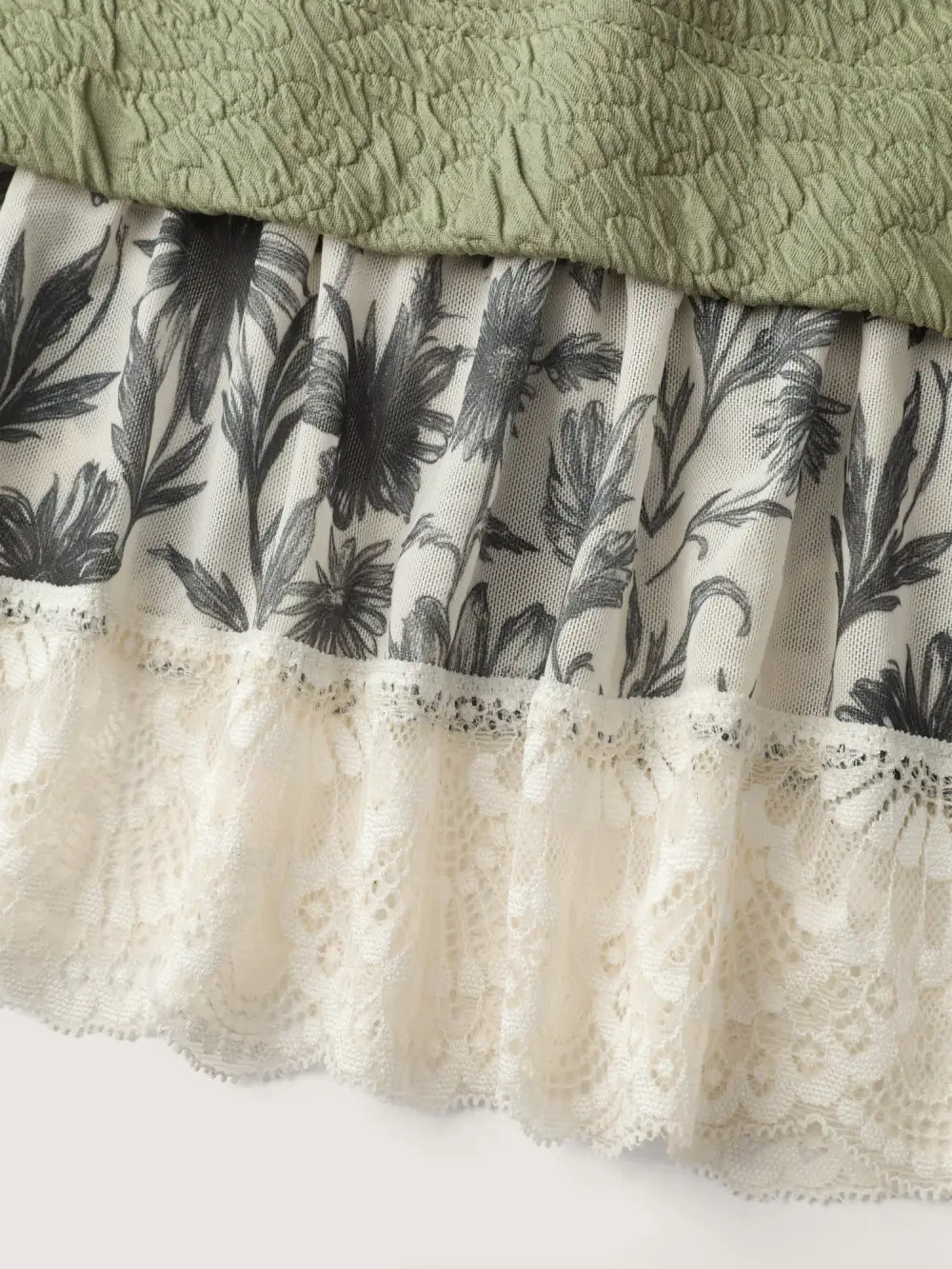 Textured Lace Layered Balloon Sleeve Sweatshirt