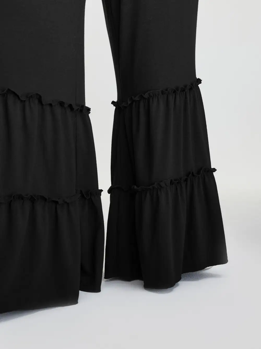 Stretchy Ruffled Hem Tiered Pants