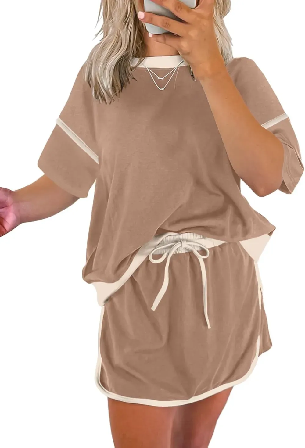 ✨Women's Summer Short Sleeve Tops Matching Drawstring Mini Skirt Lounge Sets