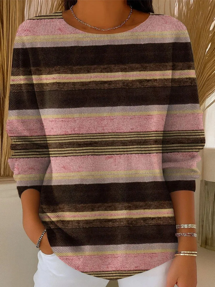 Women's Autumn Gradient Striped Casual Pullover Sweater