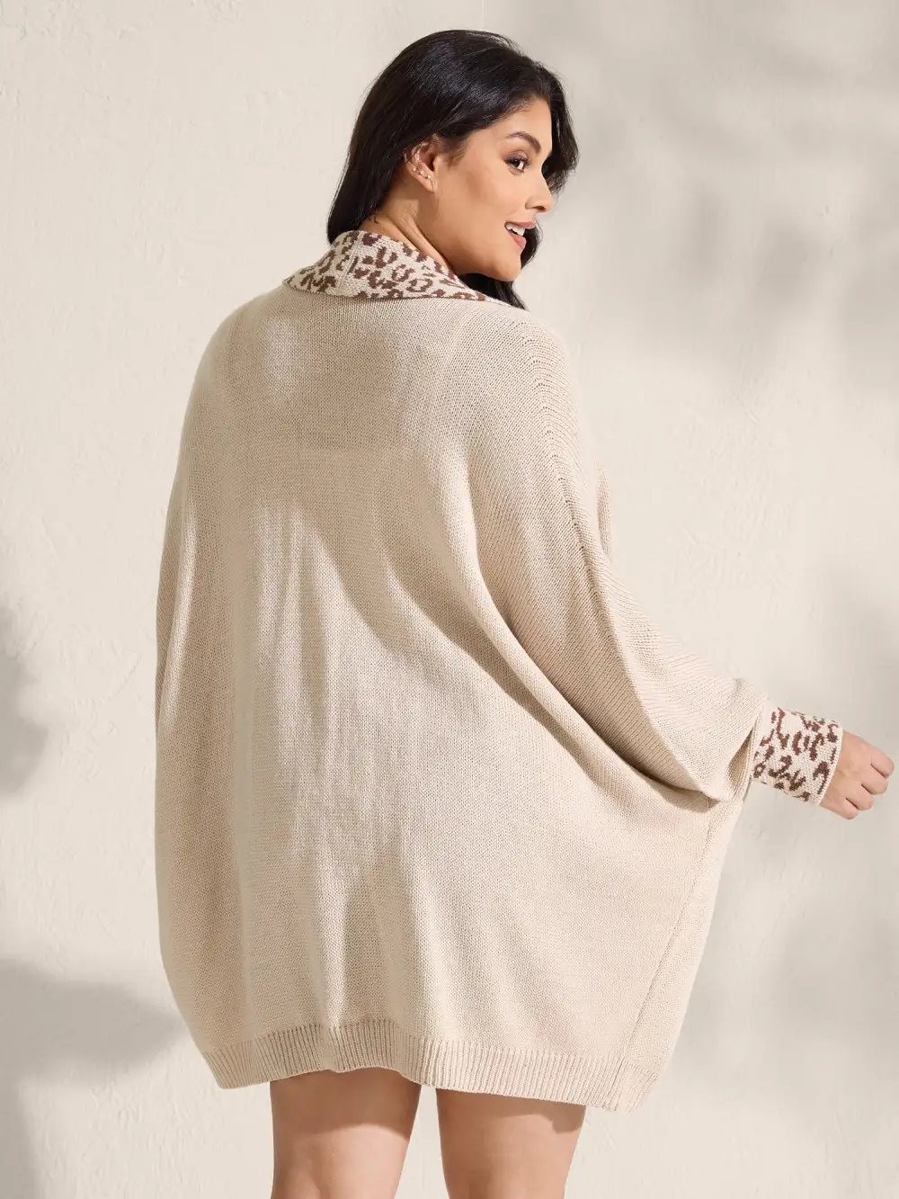 Leopard Collar Dolman Sleeve Knit Cardigan